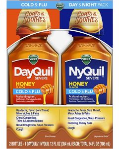 Vicks DayQuil & NyQuil Severe Honey Cold and Flu Medicine, 12 oz Each, Maximum Strength, Relieves Cough, Sore Throat, Fever, Congestion
