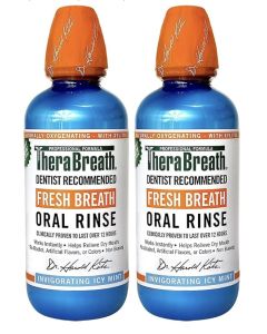 TheraBreath Dentist Recommended Fresh Breath Oral Rinse - Icy Mint Flavor, 16 Fl Oz (Pack of 2)