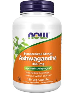NOW Supplements, Ashwagandha (Withania somnifera)450 mg (Standardized Extract), 180 Veg Capsules