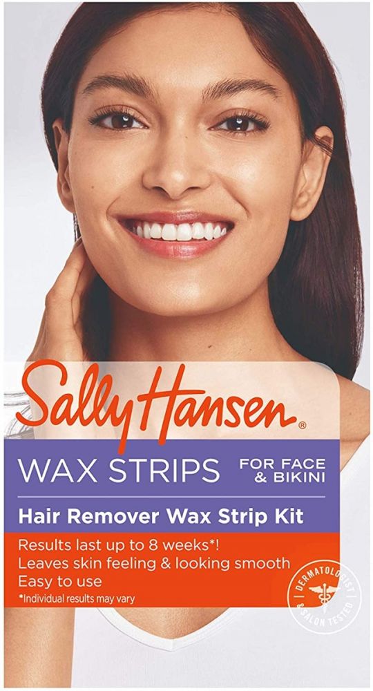 Sally Hansen Hair Remover Wax Strip Kit for Face, Brows & Bikini, 34 Strips  (17- Double Sided Strips) | Tdawi